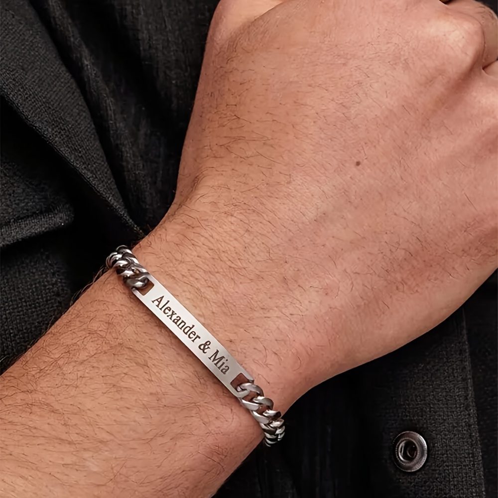 Personalized Nameplate Engraved Men's Bracelet — Stylish Gift for Him
